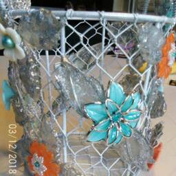 Handmade Beaded Wire Plant Basket, Crystal Flower Sun Catcher - thumbnail 3