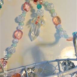 Handmade Beaded Wire Plant Basket, Crystal Flower Sun Catcher - thumbnail 4