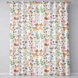 Animals Rabbit Fox Butterfly Floral Elements On Pale Grey Seamless Pattern Readymade Eyelet Ring Top Thermal 100% Blackout Curtains - thumbnail 2