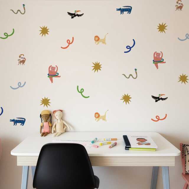 Playful Animal Wall Stickers - Hand-Illustrated Fabric Decal Set For Kids' Rooms - image 1