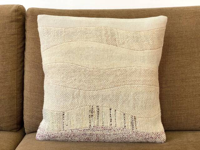Patchwork Pillow 16x16, White Cream Gray, Handwoven Cushion, Woolen Throw Pillow, Textured, Wavy, Natural Sofa Monochrome, Fading - image 1