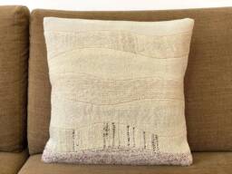 Patchwork Pillow 16x16, White Cream Gray, Handwoven Cushion, Woolen Throw Pillow, Textured, Wavy, Natural Sofa Monochrome, Fading - thumbnail 1