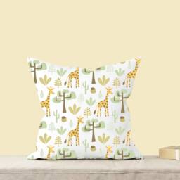 Jungle Animals Nursery Cushion , Safari Baby Decor Theme Giraffe - thumbnail 3