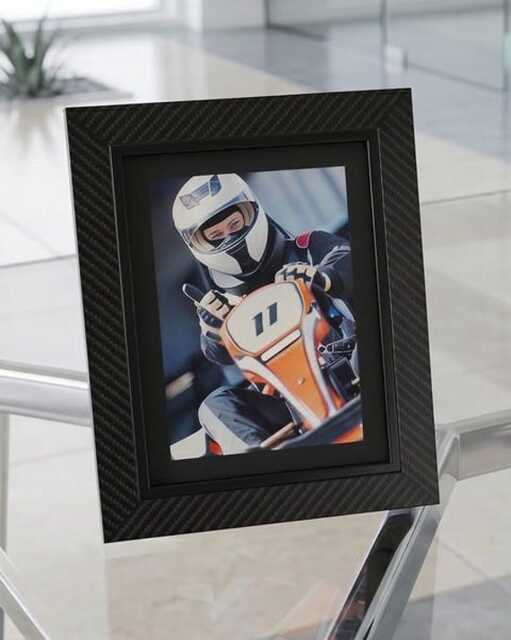 Motorsport Photo Frame - Carbon Fibre Effect, Orange Black Red Accents With Mount A3 A4 - image 1