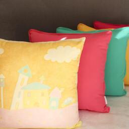 Castle Pillow Cover - Pink, Green & Orange - thumbnail 3