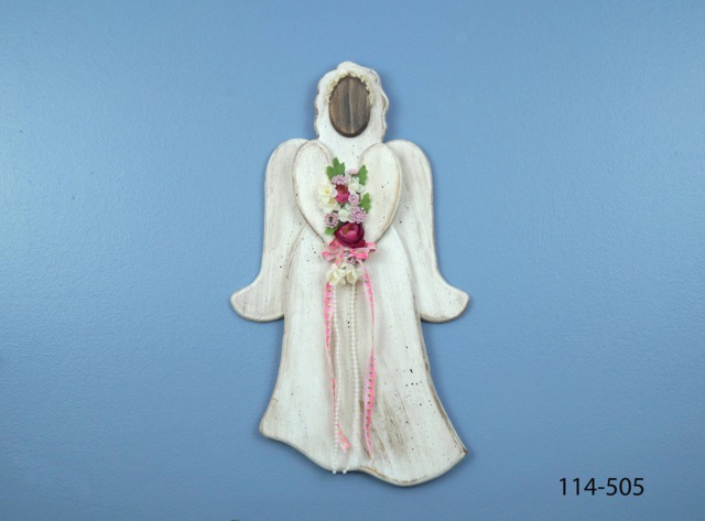 Angel, Distressed Wood Deep Pink Roses With & Lime Green Ribbon Wall Hanging Rustic Angel - image 1