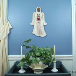 Angel, Distressed Wood Deep Pink Roses With & Lime Green Ribbon Wall Hanging Rustic Angel - thumbnail 2