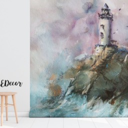 Lighthouse Seascape Oil Painting Wall Mural, Removable Wallpaper, Peel & Stick, Abstract Painting, Art, Decor, Adhesive #48 - thumbnail 2