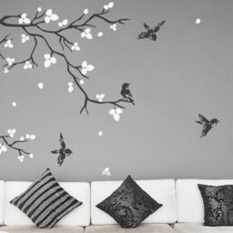 Wall Stickers For Bedrooms Realistic Natural Tree Branch With Birds Cool Decals For Walls Art By Decalisland-Ree Branch Leaves Sd 007 - thumbnail 2