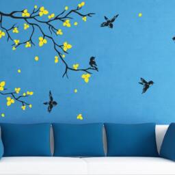 Wall Stickers For Bedrooms Realistic Natural Tree Branch With Birds Cool Decals For Walls Art By Decalisland-Ree Branch Leaves Sd 007 - thumbnail 3