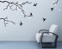 Wall Stickers For Bedrooms Realistic Natural Tree Branch With Birds Cool Decals For Walls Art By Decalisland-Ree Branch Leaves Sd 007