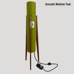 Handmade Mid Century Modern Rocket Lamp Avocado Green Spun Fiberglass & Teak - thumbnail 2