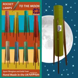 Handmade Mid Century Modern Rocket Lamp Avocado Green Spun Fiberglass & Teak - thumbnail 1