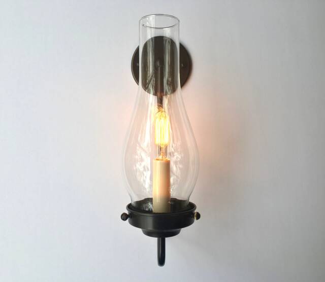 Vintage Style Brass Wall Sconce - Hurricane Shade Colonial Lighting - image 1