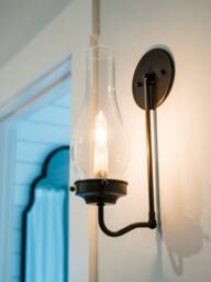 Vintage Style Brass Wall Sconce - Hurricane Shade Colonial Lighting - thumbnail 4