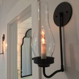 Vintage Style Brass Wall Sconce - Hurricane Shade Colonial Lighting - thumbnail 3