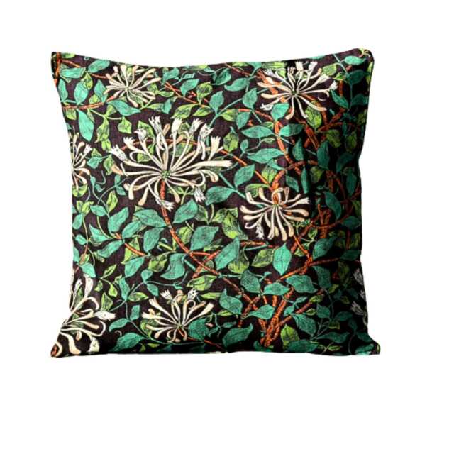 William Morris, Honeysuckle, Green & Brown Linen Union Cushion, Throw Pillow Cover, Home Decor - image 1