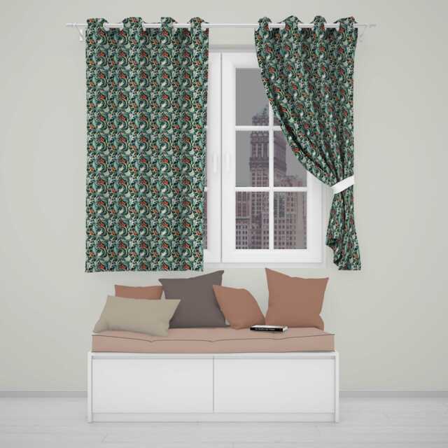 Elegant Vintage Floral Blue Cream Ornate Seamless Pattern Readymade Eyelet Ring Top Thermal 100% Blackout Curtains - image 1