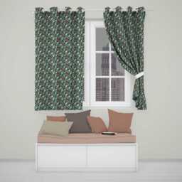 Elegant Vintage Floral Blue Cream Ornate Seamless Pattern Readymade Eyelet Ring Top Thermal 100% Blackout Curtains