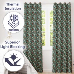 Elegant Vintage Floral Blue Cream Ornate Seamless Pattern Readymade Eyelet Ring Top Thermal 100% Blackout Curtains - thumbnail 3