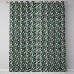 Elegant Vintage Floral Blue Cream Ornate Seamless Pattern Readymade Eyelet Ring Top Thermal 100% Blackout Curtains - thumbnail 2