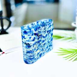 Blue & Gold Hand-Painted Glass Vase, Oval Flower Home D??cor Gift - thumbnail 3