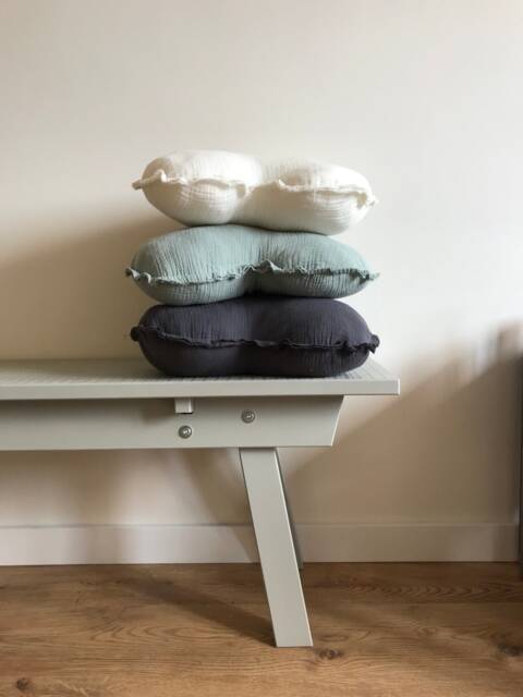 Muslin Cotton Heart Pillow Set Mint, Grey, Ivory Kids Cushions - image 1