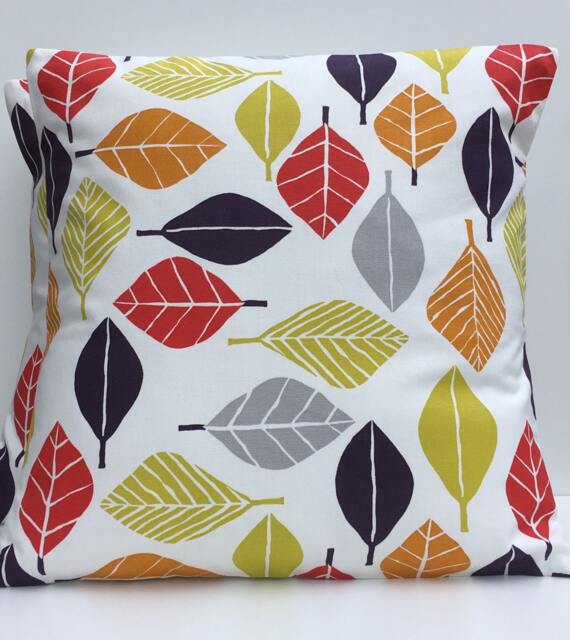 "Fall Leaves Cotton Cushion Cover Set Red, Orange, Purple, Grey - 16"" X 16" - image 1