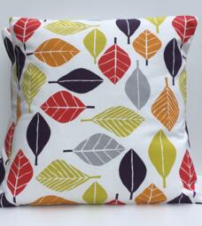 "Fall Leaves Cotton Cushion Cover Set Red, Orange, Purple, Grey - 16"" X 16" - thumbnail 1