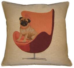 Pug On A Red Retro Chair Cream Tapestry Cushion Cover Sham - thumbnail 1