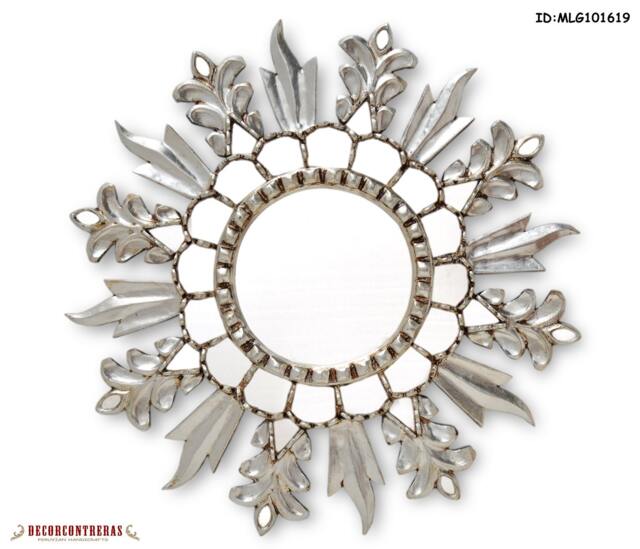 Boho Sunburst Mirror Wall Decor - Hand-Carved Round Peruvian Painted Glass With Silver Leaf Home Accent For Living Room, Bedroom - image 1