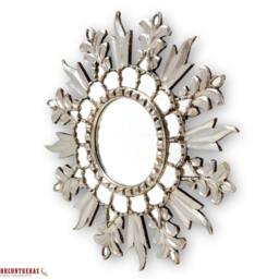 Boho Sunburst Mirror Wall Decor - Hand-Carved Round Peruvian Painted Glass With Silver Leaf Home Accent For Living Room, Bedroom - thumbnail 2