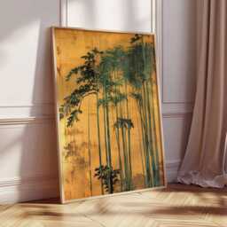 Japanese Bamboo Poster, Golden Yellow Botanical Wall Art, Zen Minimalist Asian Nature Print, Traditional Japan Decor Unframed - thumbnail 3