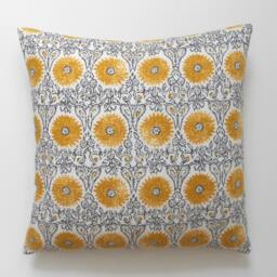 Yellow Medallion Pillow Cover Gray Floral Suzani Print - thumbnail 3