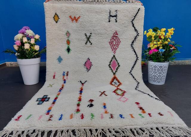 Handmade Wool Beni Ourain Rug 4x6 Ft Colorful Moroccan Decor - image 1