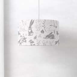 Grey Sketch Hares Lampshade - Neutral Woodland Nursery Guess How Much I Love You For Baby Room Drum Shade Handmade - thumbnail 3