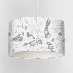 Grey Sketch Hares Lampshade - Neutral Woodland Nursery Guess How Much I Love You For Baby Room Drum Shade Handmade