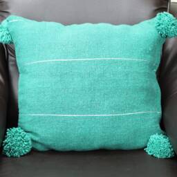 Green Berber Moroccan Pom Cotton Pillow Cover - thumbnail 2