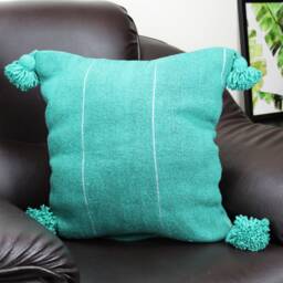 Green Berber Moroccan Pom Cotton Pillow Cover - thumbnail 3