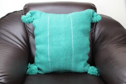Green Berber Moroccan Pom Cotton Pillow Cover - thumbnail 1