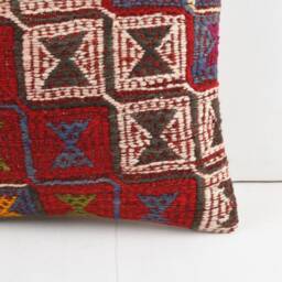Vintage Turkish Kilim Pillow Cover Handwoven Wool Cushion - 16x16 - thumbnail 3