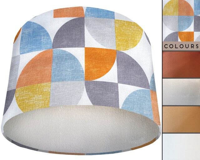 Retro Geometric Lampshade Orange, Blue, Grey - Table Or Ceiling - image 1