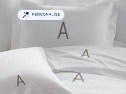 Custom Embroidered Bedding Complete Set, Premium White Pure Percale Cotton Bed Linen With Duvet Cover, Pillowcase Pair & Fitted Sheet Set - thumbnail 1
