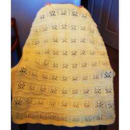 New Handmade Honey Yellow Knit Crochet Baby Afghan Blanket Throw Newborn Infant Soft Floral - thumbnail 3