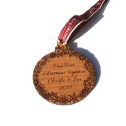 Personalised Christmas Tree Wooden Bauble Decoration For Couples - Celebrating Your 1st Together New Home Gift - thumbnail 3