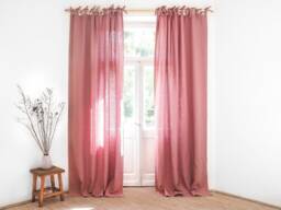Dusty Pink Tie Top Heavy Linen - 280 G/M2 Curtain Panel Made Of Stonewashed/1 Pcs - thumbnail 1