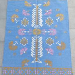 Hand Woven Wool Cotton Rug, Floral Design, 5x8 Vintage Carpet - thumbnail 3