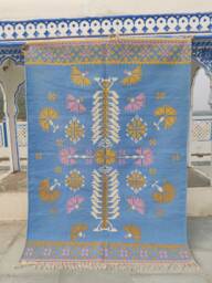 Hand Woven Wool Cotton Rug, Floral Design, 5x8 Vintage Carpet - thumbnail 1