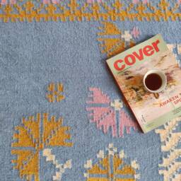 Hand Woven Wool Cotton Rug, Floral Design, 5x8 Vintage Carpet - thumbnail 4