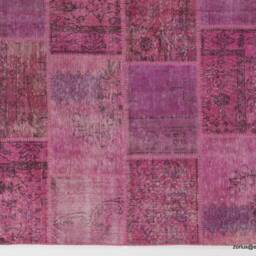 Pink Turkish Patchwork Rug Handmade Wool, Cotton Blend - thumbnail 3